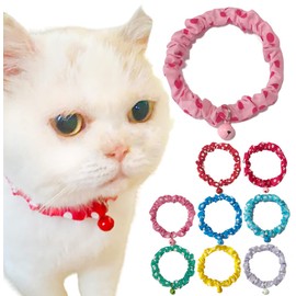 Caniribo Handmade Cat Collar, Simple, Scrunchie with Bell Included, Simple, Medium, Magenta Dot, MS Size, 8.7 - 9.1 inches (22 - 23 cm), Made in Japan, Lightweight