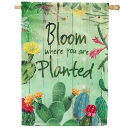 America Forever Bloom Where You Are Planted Spring House Flag Floral 28 x 40 Inch Double Sided Seasonal Outdoor Yard Decorative Summer Spring Cactus House Flag