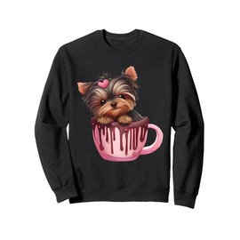 Sweet Yorkie Delight Yorkshire Terrier in Chocolate Cup Art Sweatshirt