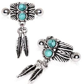 316L Stainless Steel Turquoise & Feather Cartilage Cuff Earring