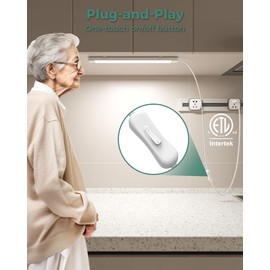 ASOKO 16 Inch Under Cabinet Lights,Plug and Play Under Counter Lighting,6000K Cool White with 700LM Bright,ETL Light Bar with ON/Off Switch for Kitchen,Under Desk,Workbench