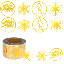 AIEX 500pcs 1.5inch Merry Christmas Stickers, Self-Adhesive Envelope Stickers Presents Decorative Sticker Christmas Labels Tags for Party Decoration (Golden, 4 Patterns)
