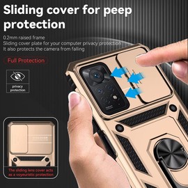Vokuha Case for Redmi Note 11 Pro+ 5G/Note 11 Pro Plus 5G Case with Tempered Glass Screen Protector and Slide Camera Cover, 360° Rotate Ring Stand Magnetic Cover for Xiaomi Redmi Note 11 Pro+ 5G Gold