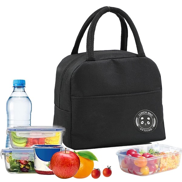 JEOPKO Lunch Bag Insulated Lunch Bags for Women, Thermal Lunch Tote Bags for Men Kids Girls Ladies, Leak-Proof Lunch Organizer for Work, School, Picnic Lunch Bag Adults(Full Black)