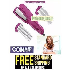 Conair 3 In 1 Ceramic Styler Flat Iron Micro Crimp & Deep Wave Plates CS99W3N