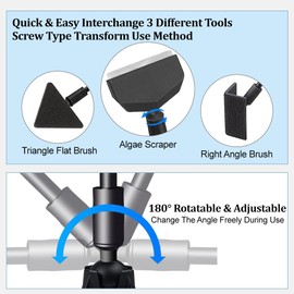 3-in-1 Aquarium Cleaning Tools, Algae Scraper, Aquarium Algae Razor Scraper, 14 Inch Aquarium Cleaning Tool with Removable Rod, Stainless Steel Blades for Glass Fish Tank