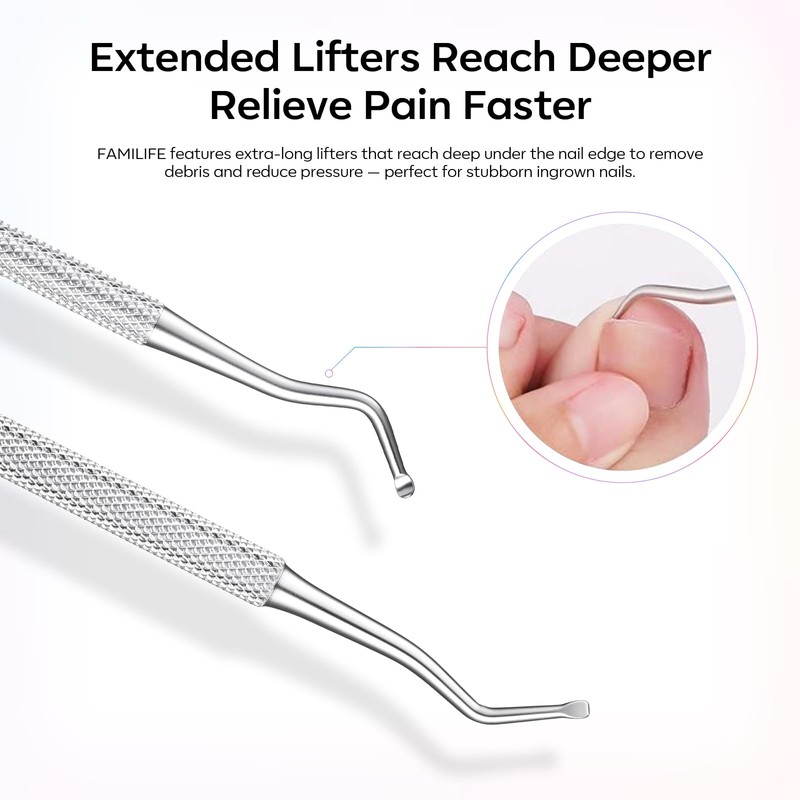 Stainless Steel Pedicure Kit with Ingrown Nail Lifters, Precision File