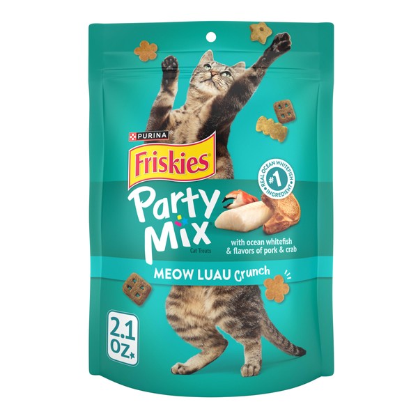 Purina Friskies Made in USA Facilities Cat Treats, Party Mix Meow Luau Crunch - (10) 2.1 oz. Pouches