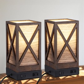 YJSQOEOE Table Lamp, Set of 2 Rustic Farmhouse Nightstand Lamps, Desk Lamp with USB Charging Ports AC Outlet Vintage Lamp for Living Room Bed Room, Brown Tiger Pattern