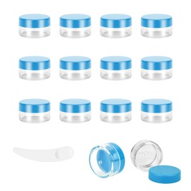 12pcs 10Gram/10ml Jars, Sample Pots, Mini Jars With Lids, Clear Round Plastic Jar With 1 Mini Spatulas For Various Cosmetic Products, Samples, Eye Shadow Lip Balm, and Nail Powder (Blue)