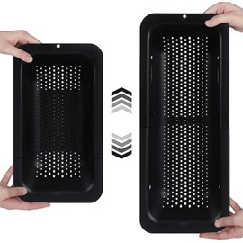 Multipurpose Over the Sink Colander Strainer Basket - Wash Vegetables and Fruits, Drain Cooked Pasta and Dry Dishes - Extendable - New Home Kitchen Essentials (BLACK 1 Pcs)