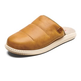 OLUKAI Mua'lli Men's Slipper, Premium Leather Slip On Shoes, Shearling Lining & Extra Warmth, Golden Sand/Bone, 13