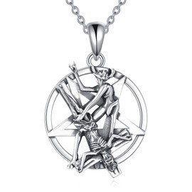 POPLYKE Satanic Necklace Jesus Upside Down Cross Inverted Pentagram Pentacle 925 Sterling Silver Demon Necklace Gothic Punk Goth Witch Jewelry Accessories