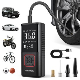 Powools Slim VL7008 Cordless Tire Inflator Portable Air Compressor for Car and Inflatables - Portable and Compact Parts - Color: Red