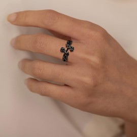 beautlace Rose Flower Adjustable Rings Flower Love Open Ring Black Gun Plated Elegant Wedding Engagement Jewelry Gifts for Women KR0112K