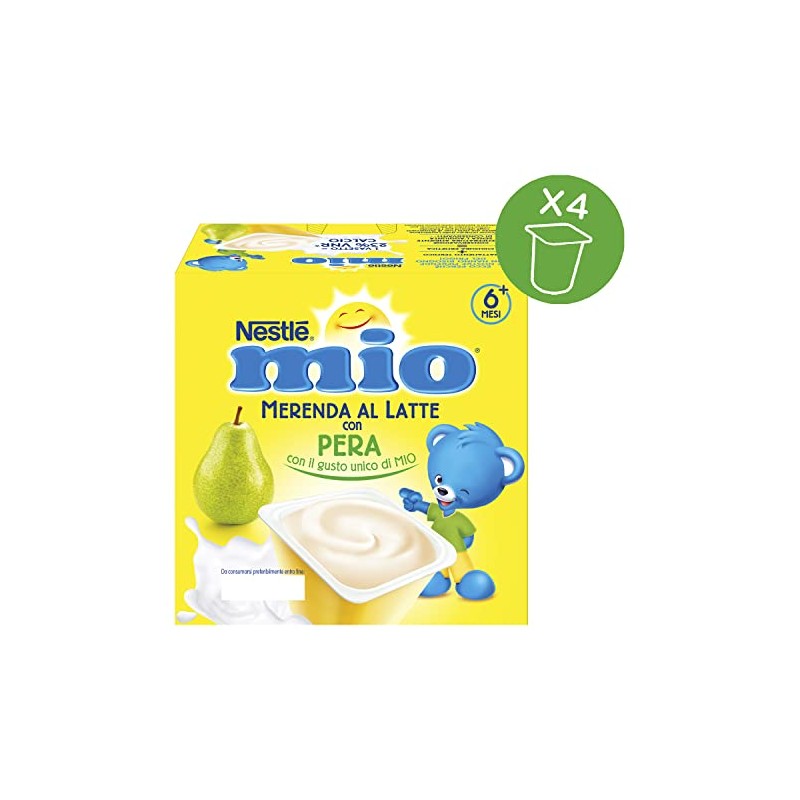 NESTLÉ MIO Merenda al Latte Pera, 4 Vasetti da 100g