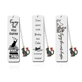 3 Pieces Metal Bookmarks, Cat Pendant Bookmarks, Bookmarks with Words, Bookmark Gifts for Girls, Reading Accessories