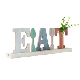 Eat Sign for Kitchen Wood Table Sign Rustic Farmhouse Decor Country Wooden Fork Spoon Letters for Kitchen Home and Dining Room (color A)
