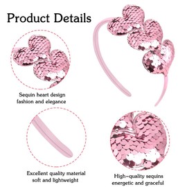 ZEYER Valentine's Day Headbands Glitter Heart Hair Band Red Love Sequin Headband Romantic Hair Bands Holiday Headbands Party Gift Valentine's Day Costume Party Accessories for Women and Girls (Pink)