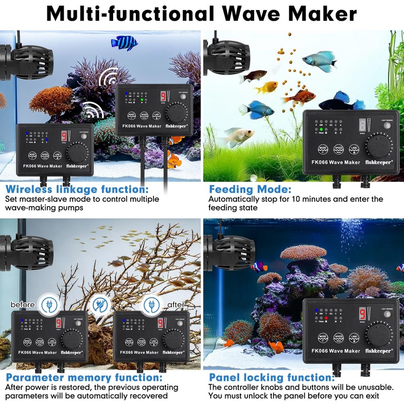fishkeeper Aquarium Wave Maker, 1600GPH Adjustable Submersible Aquarium Powerhead with