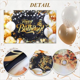 Birthday Backdrop Extra Large Black Gold-Premium 1.8m x 1.15m Fabric Party Banner for Photo Booth, Anniversary Decorations & Celebrations-Elegant Photography Background (Happy Birthday Sign)