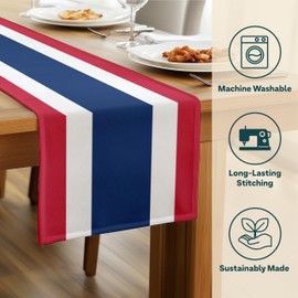 American Flag 4th of July Table Runner | Red White and Blue Stripes | Patriotic Memorial Day, Independence Day Table Decorations | Indoor Outdoor Home Decor | Made in America - 14 x 108 Inches Long