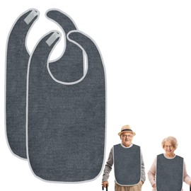 Pack of 2 Waterproof Bibs for Adults, Seniors, Reusable, Washable, Easy to Clean, Unisex Clothing Protector with Velcro Fastening for Elderly and Disabled, Comfortable Eating and Care Protection, gray