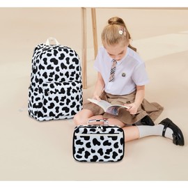 Octsky Kids Backpack for Girls Teens Elementary Middle School Bookbags Childs Back to School Bag with Lunch Box, White/Black, One Size