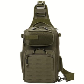 OVER GROUND Tactical Fishing Chest Sling Bags Bottle Holder & Key Ring Strap, Military Large Capacity Molle Camouflage Outdoor Backpack (Army Green)