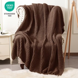 PHF Chenille Waffle Knit Blanket Twin Size- Plush Warm & Cozy 60" x 80" Ultra Soft Blanket- Chunky Fluffy Waffle Blanket for Couch Bed Sofa - Cocoa Brown