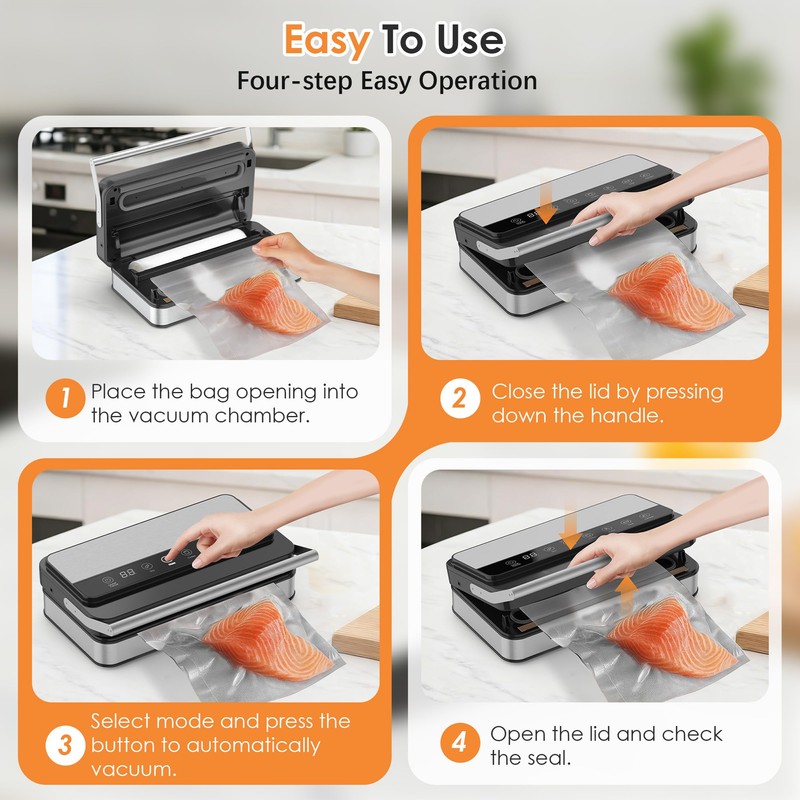 VUSIGN Vacuum Sealer Machine with Strong -85KPA Suction, Low Noise,