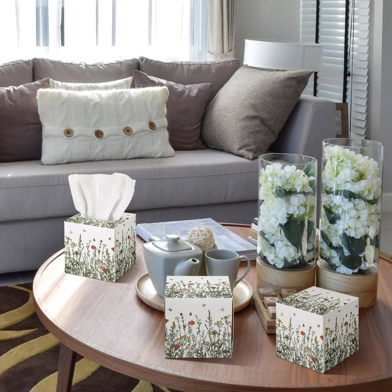 Fourluoo 12 Pack Fall Floral Facial Tissues Cube Boxes 600