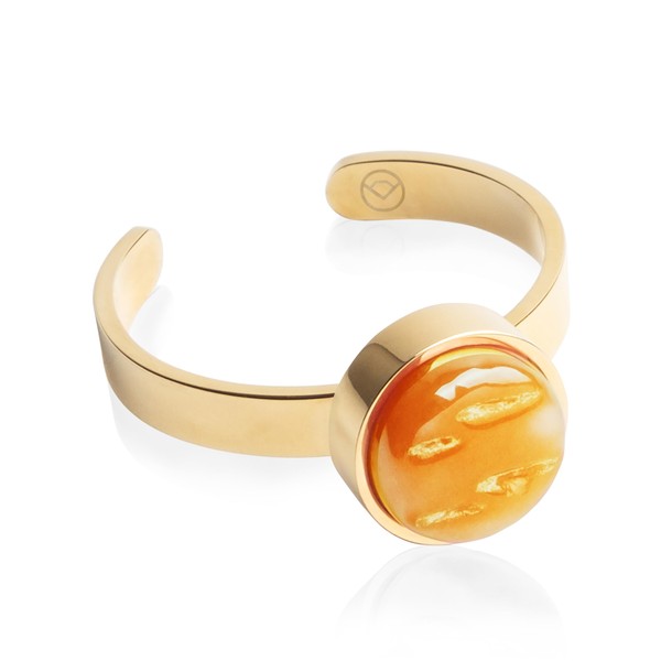 Goldring mit Stein in orange• Offener Edelstahlring • 18k vergoldeter