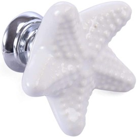 POFET 6 Pieces Starfish Shape Dresser Drawer Cabinet Knobs Vintage Door Handle Ceramic Furniture Handles for Kitchen Wardrobe Cupboard Nursery Decoration - White