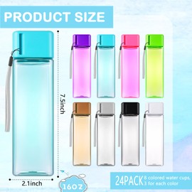 Olgaa 24 Pcs Water Bottle Bulk 16oz Kids Water Bottle Reusable Leak Portable Plastic Sports Drink Water Bottles With Handle Strap for Cycling Camping Hiking Gym Yoga