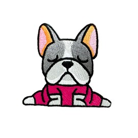 TH Puppy pet French Bulldog Dog Cute Cartoon logo2 Patches Sew Iron on Embroidered Applique Badge Sign Patch Jacket T-Shirt Clothing Costume