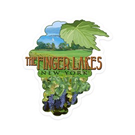 Die Cut Sticker Finger Lakes, New York, Vineyard Scene, Contour Vinyl Sticker 1 to 3 inches (Waterproof Decal for Cars, Water Bottles, Laptops, Coolers), Small