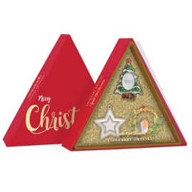 Tipperary Crystal Set of 3 Luxury Sparkle Christmas Tree Hanging Decorations Tree Frame Robin on Wreath & Star In Gold Gift Box Xmas Festive Décor 7cm