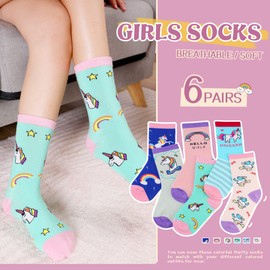 Girls Socks Unicorn Gifts Kids Crew Funny Cotton Cute Animal Novelty Cartoon Pattern Fashion Crazy Socks 6 Pairs (6 Pairs Unicorn B, 3-5 Years)