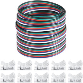 Flutesan 10 Packs Solderless LED Strip Connector, Transparent Track Lighting Connectors, Wire Strip Lights, 16.4 Feet LED Strip for LED Pin Connector (5 Pin, 10 mm)