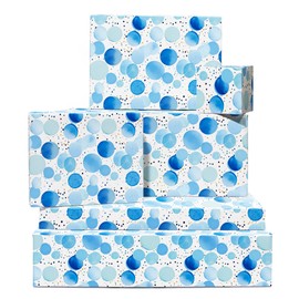 CENTRAL 23 White Wrapping Paper - Blue Watercolor Spots - 6 Sheets Of Gift Wrap - For Men Women - For Birthday Baby Shower Baptism - Recyclable