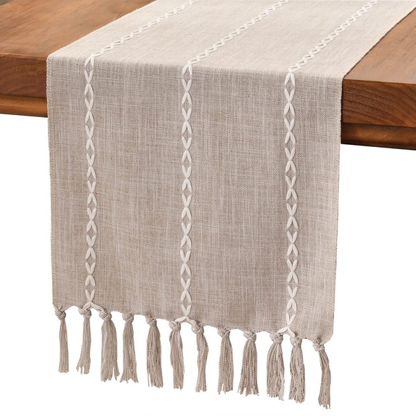 Wracra Cotton Linen Table Runner Farmhouse Style Coffee Table Runner
