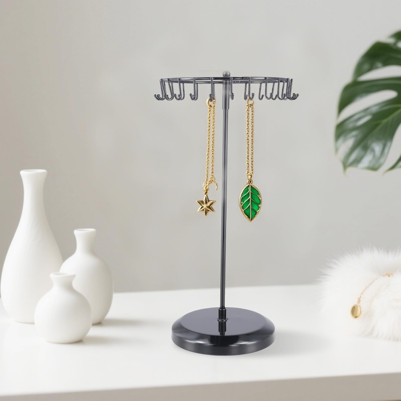 SINJEUN 3 Pack Rotating Necklace Holder, 14 Inch Metal Jewelry
