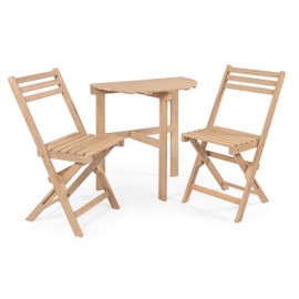 JONATHAN Y DNG2002A-3SET Cadiz Classic French Country 3-Piece Acacia Wood Half-Round Outdoor Folding Bistro Set Coastal, Traditional, Cottage, Transitional, Bohemian, Light Teak