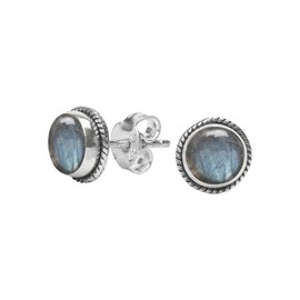 Labradorite Stone Stud Post Earrings, 925 Sterling Silver Gemstone Earring 6 MM Round Girl Women Gift