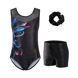 Zaclotre Gymnastics Leotards for Girls Sparkly Ballet Dance Biketards Tumbling Outfit with Matching Shorts Set