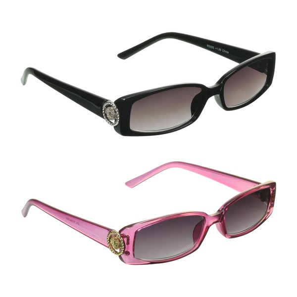 proSPORT Women Full Lens Reading Sunglass Tinted Readers +1.25 Black Silver and Pink Gold Frame Combo NOT BIFOCAL
