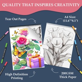 Coloring Book for Adults Relaxation, 24 Pages Adult Coloring Books for Women Stress Relief, Spiral Bound Coloring Books, Relaxing Gift for Women, Single-Sided Print Coloring Book of Fluttering Beauty