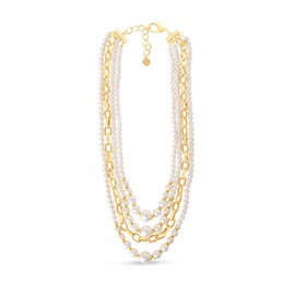 Martha Stewart Four Strand Pearl and Chain Necklace In Gold, Long, For Women