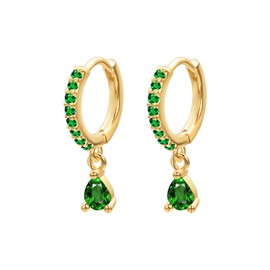 Vissen Small Earrings Women's Creole Earrings with Pendant Drop Shape Zirconia Gold-Plated Elegant Jewellery Girls Delicate Hoop Hanging Earrings, Cubic Zirconia, Cubic Zirconia